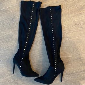 Black Micro Suede Thigh High Boots Size 8.5